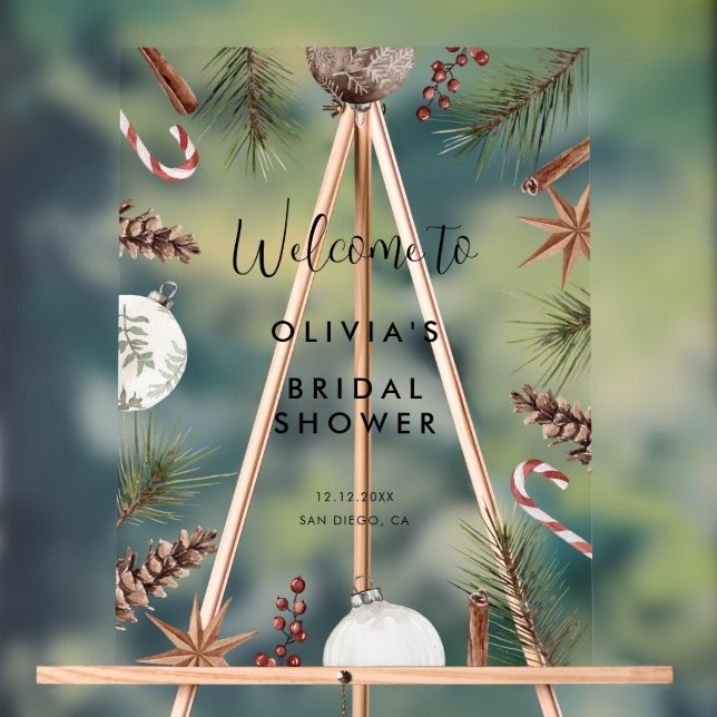 Christmas Winter Rustic Bridal Shower Welcome Acrylic Sign (Neutral)