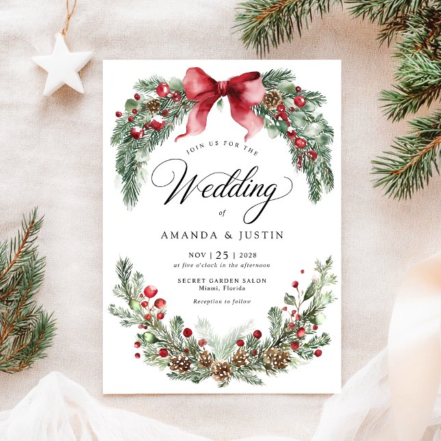 Christmas Winter Rustic Greenery Wedding  Invitation (Creator Uploaded)