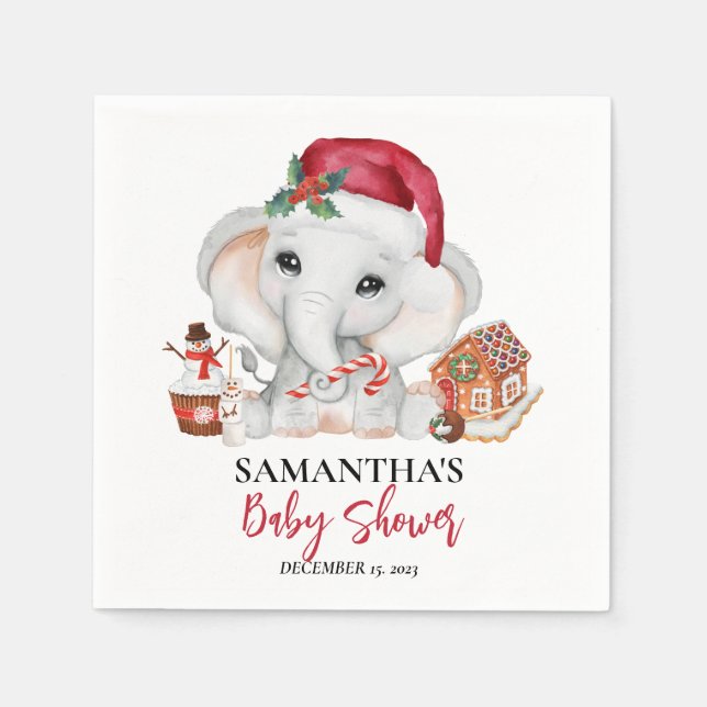 Christmas Winter Santa Baby Elephant Shower  Napkin (Front)