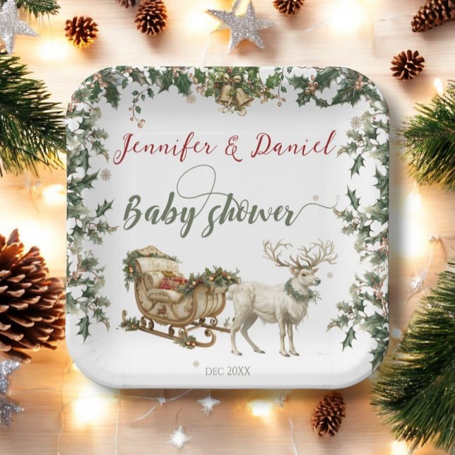 Christmas Winter Santa Baby Red Green Baby Shower Paper Plate (Creator Uploaded)