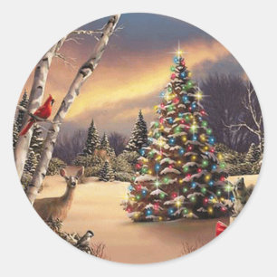 Christmas Winter Scene Classic Round Sticker