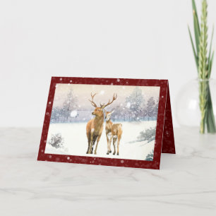 Christmas Winter Scene Deer Snow Nature Christmas Holiday Card