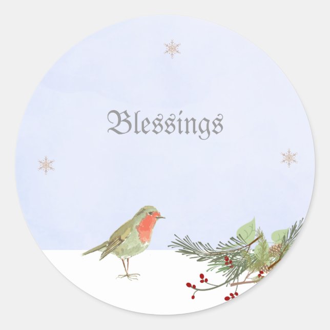 Christmas Winter Scene with Bird Blessings Sticker (Front)