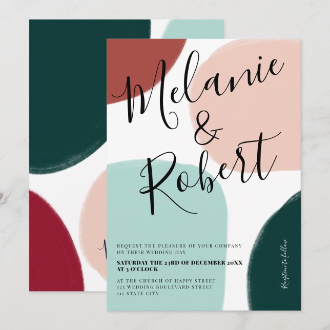 Christmas winter shapes tone wedding initials invitation (Front/Back)
