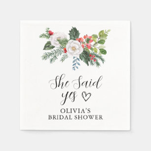 Christmas Winter She SAid Yes Bridal Shower  Napkin
