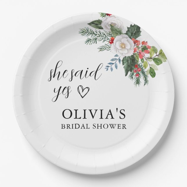 Christmas Winter She said yes Bridal Shower  Paper Plate (Front)