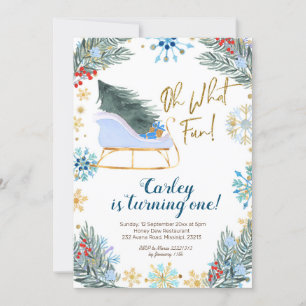 Christmas Winter Sleigh Oh What Fun Boy  Invitation