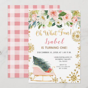 Christmas Winter Sleigh Oh What Fun First Birthday Invitation