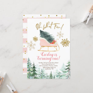 Christmas Winter Sleigh Oh What Fun First Birthday Invitation