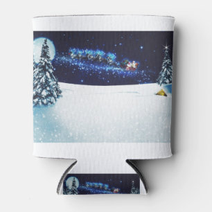 Christmas Winter Sleigh Santa Claus Reindeer Night Can Cooler