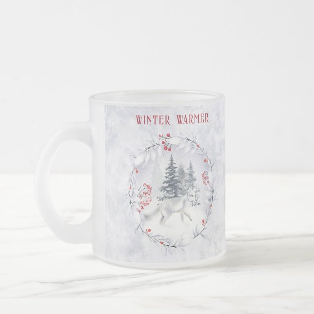 Christmas Winter Snow Arctic Fox Personalised Frosted Glass Coffee Mug (Left)