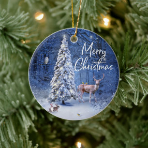 Christmas Winter Snow Covered Tree Lights Ceramic Tree Decoration