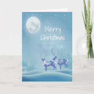 Christmas Winter Snow Full Moon Reindeer Animal Holiday Card