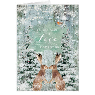 Christmas winter snow hares One I Love card