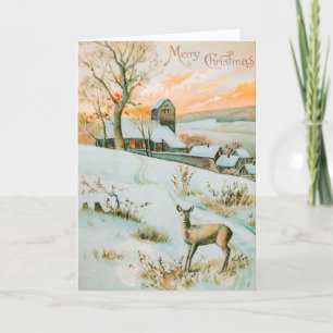 Christmas Winter Snow Landscape and Deer Holiday Card