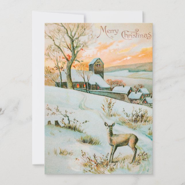 Christmas Winter Snow Landscape and Deer Holiday Card (Front)