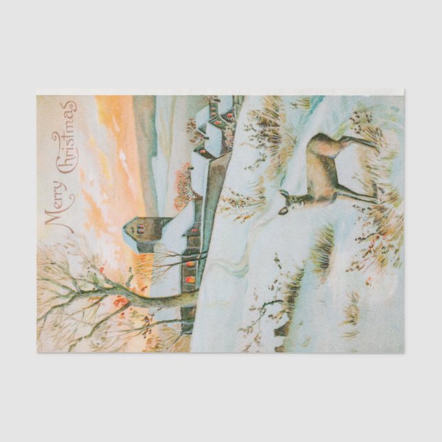 Christmas Winter Snow Landscape and Deer Holiday Tissue Paper (Front)