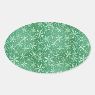 Christmas Winter Snow Snowflakes Falling Green Oval Sticker
