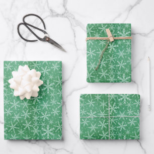 Christmas Winter Snow Snowflakes Falling Green Wrapping Paper Sheet