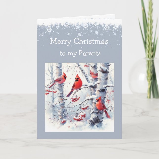 Christmas Winter Snow Trees Cardinal Parents Holiday Card (Front)