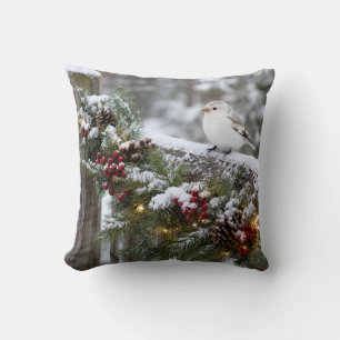 Christmas Winter Snowfinch  Cushion