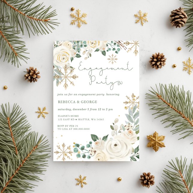 Christmas Winter Snowflake Floral Engagement Invitation (Christmas Winter Snowflake Floral Engagement Invitation)