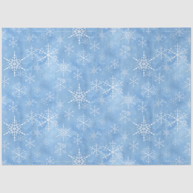 Christmas Winter Snowflakes Hand Drawn Blue White  Tissue Paper (Front)