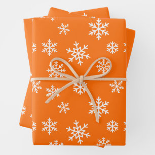 Christmas Winter Snowflakes Pattern Orange Wrapping Paper Sheet