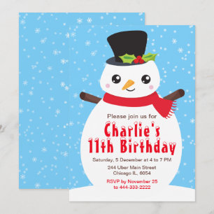 Christmas Winter Snowman Birthday Bright Blue Invi Invitation