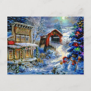Christmas Winter Snowman Scene Holiday Postcard