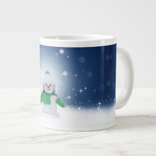 Christmas winter snowman SlipperyJoe green scarf g Large Coffee Mug