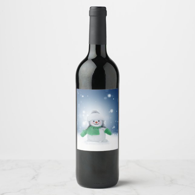 Christmas winter snowman SlipperyJoe green scarf g Wine Label (Front)