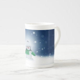 Christmas winter snowman SlipperyJoe green scarf m Bone China Mug