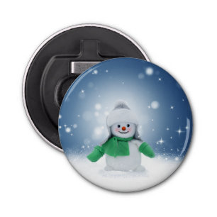 Christmas winter snowman SlipperyJoe green scarf m Bottle Opener