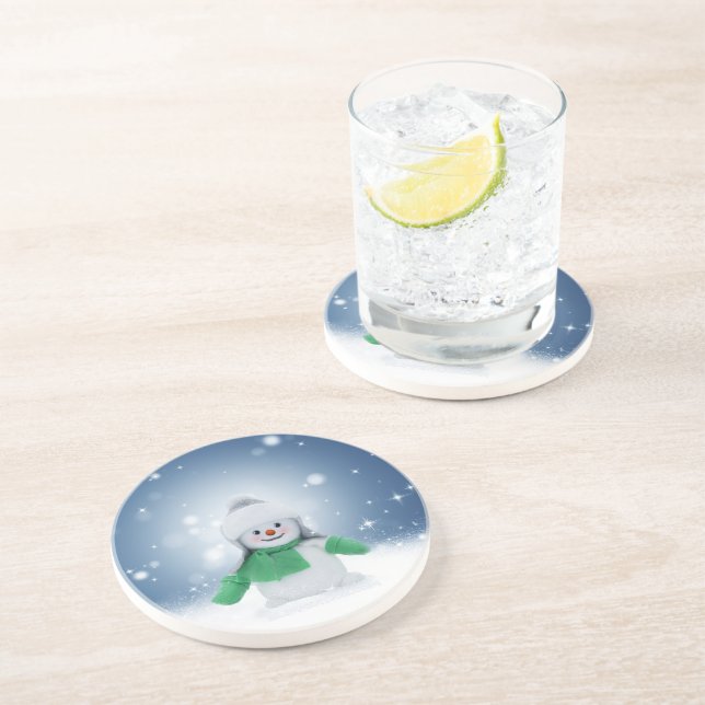 Christmas winter snowman SlipperyJoe green scarf m Coaster (Side)