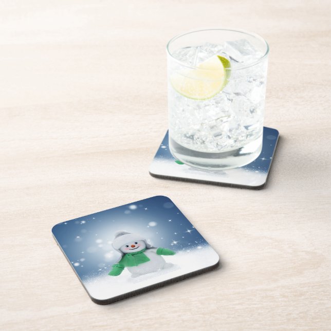 Christmas winter snowman SlipperyJoe green scarf m Coaster (Right Side)