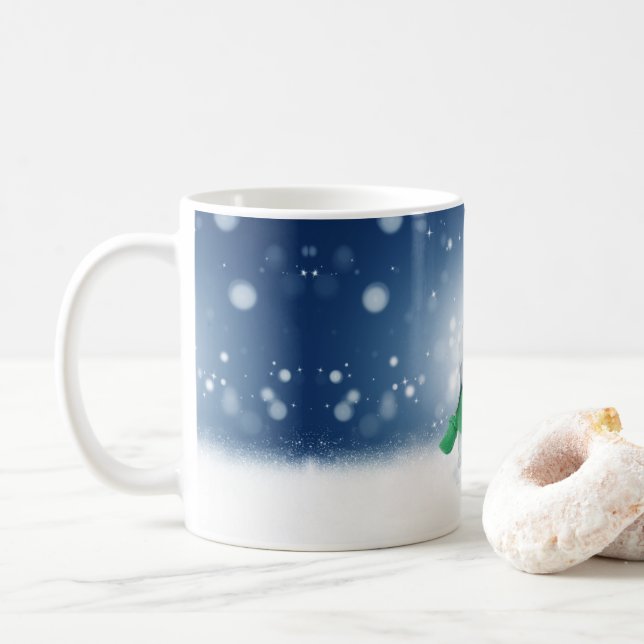 Christmas winter snowman SlipperyJoe green scarf m Coffee Mug (With Donut)