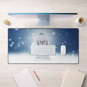 Christmas winter snowman SlipperyJoe green scarf m Desk Mat