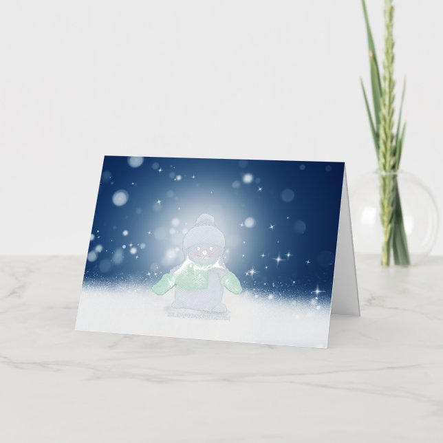 Christmas winter snowman SlipperyJoe green scarf m Foil Holiday Card (Front)