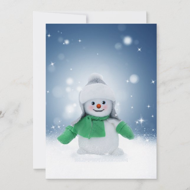 Christmas winter snowman SlipperyJoe green scarf m Holiday Card (Front)