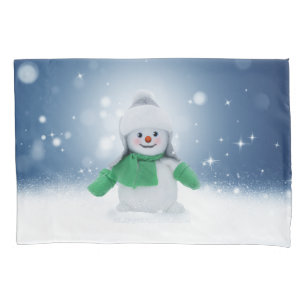 Christmas winter snowman SlipperyJoe green scarf m Pillowcase