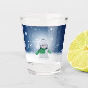 Christmas winter snowman SlipperyJoe green scarf m Shot Glass