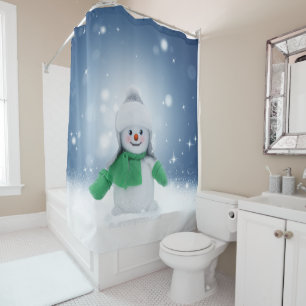 Christmas winter snowman SlipperyJoe green scarf m Shower Curtain