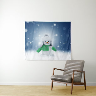 Christmas winter snowman SlipperyJoe green scarf m Tapestry