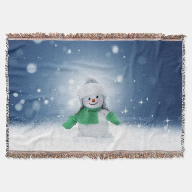 Christmas winter snowman SlipperyJoe green scarf m Throw Blanket (Front)