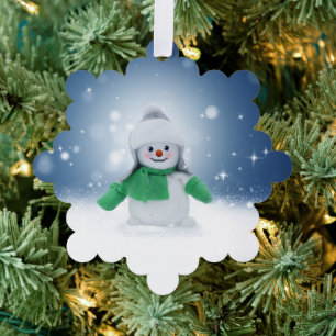 Christmas winter snowman SlipperyJoe green scarf m Tree Decoration Card