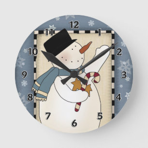 Christmas Winter Snowman Wishes Round Clock