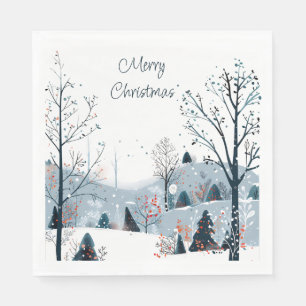 Christmas winter snowy landscape Merry Christmas Napkin