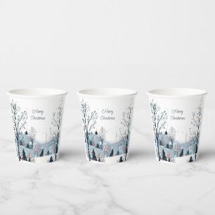 Christmas winter snowy landscape Merry Christmas Paper Cups