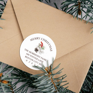 Christmas Winter Sprig Cone Berries Return Address Classic Round Sticker